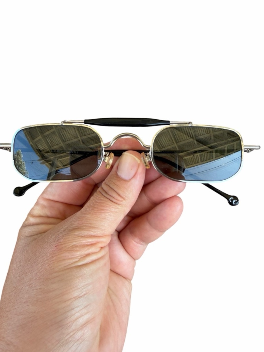 VTG l.a. Eyeworks Pine 405 Silver Black Low Profile Wire Sunglasses Artsy GUC
